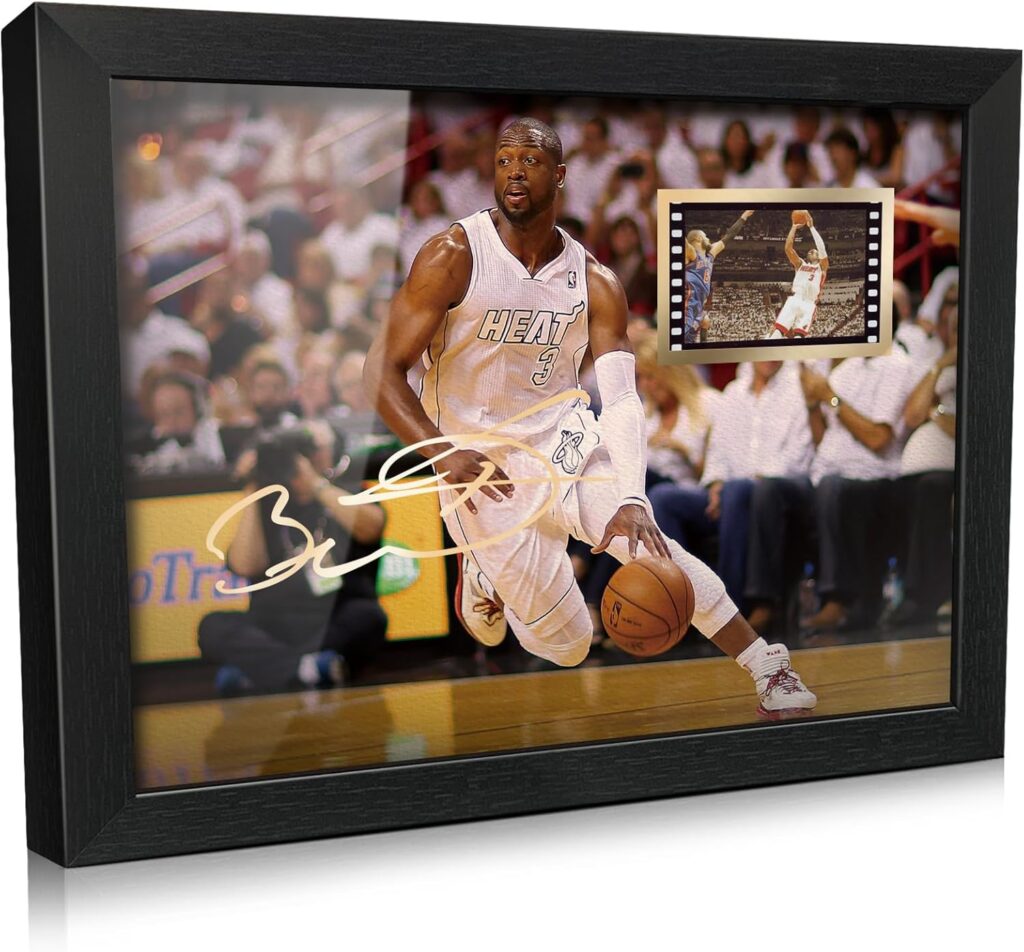 ORIMAMI Signed Basketball Dwyane Wade Poster Framed Photo Gift 8×6 Inches with 1x35mm Film Mini Cell Display,Gifts for Miami Heat Fans