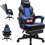 Gaming Chairs for Adults, Computer Chair with Footrest and Ergonomic High Back, Big and Tall Gamer Chairs with Massage Lumbar Support, 360° Swivel Height Adjustable Gaming Chair, Blue