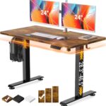 Veken 47.2″ Standing Desk, Adjustable Height Office Desk with Wood Desktop, Computer Table for Home Work, Study and Gaming, Small Spaces, Modern Furniture，Brown
