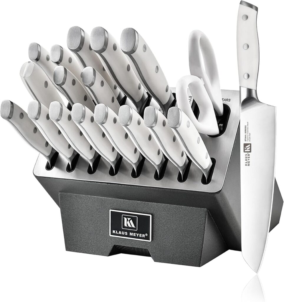 Klaus Meyer Stahl 19 Piece High Carbon Exclusive German Steel Knife Block Set (White)