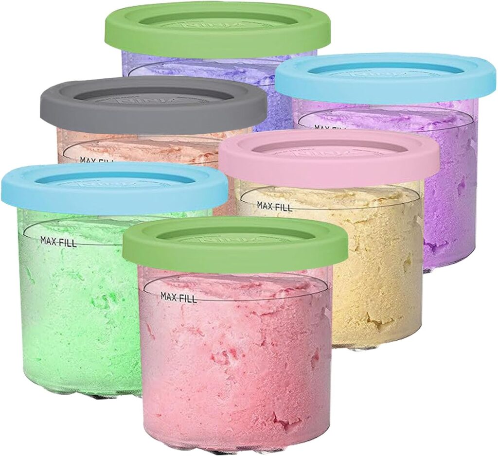 6 Pack Creami Pint Containers Replacement for Ninja Creami Pints, 16oz Ice Cream Containers Compatible with NC301 NC300 NC299AMZ NC290 Series Ice Cream Maker, BPA-Free, Airtight & Dishwasher Safe