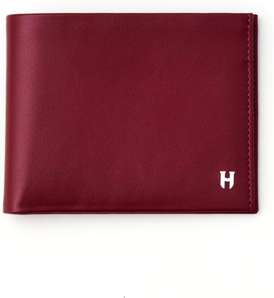 Wallet for Men, Slim Minimalist RFID Full Grain Leather, Handcrafted Bifold, 6 Card Slots, Gift Box Pouch, Christmas Birthday, Burgundy