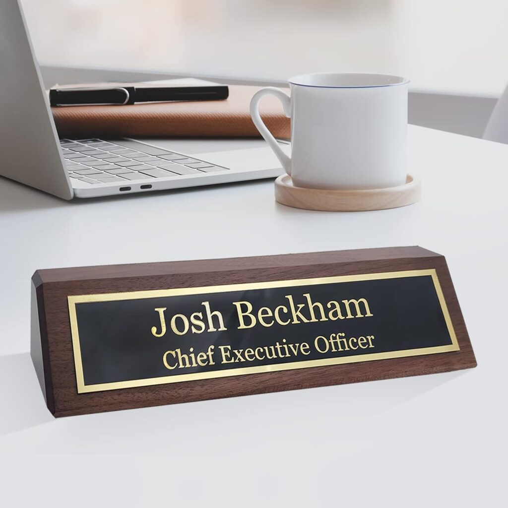 Business Wood Name Plate for Desk | Custom Desk Name Plate Personalized Gift for Office, The Perfect Engraved Name Plaque By Engraving International (2″ x 8″, Walnut Wood)