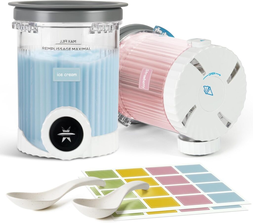 2Pack Replacement for Swirl Creami Pints and Lids,16OZ Deluxe Container Compatible with Ninja Swirl NC700 Series Ice Cream Makers, Extra Cup with 2Spoon and Labels – BPA-Free & Dishwasher Safe