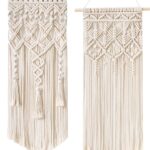 Mkono 2 Pcs Macrame Woven Wall Hanging Boho Chic Geometric Art Decor – Beautiful Bedroom Nursery Apartment Home Decoration, Gift for Girls Adults Birthday Christmas, 28″ L x 13″ W