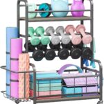 Homeiju 450LBS Dumbbell Rack,Weight Rack for Dumbbells,Weight Rack for Home Gym,Home Gym Storage for Strength Training Dumbbell Racks Stand with Wheels&Hooks