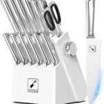 imarku Knife Set G14 – Stainless Steel Kitchen Knives with Block, Built-in Sharpener, Dishwasher Safe, Rust Resistant, Non-Slip Ergonomic Handle – 14pcs Ultimate Gift for Home Cooks & Chefs, White