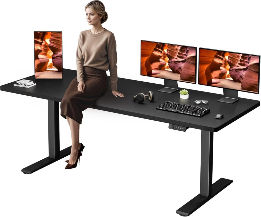 Dual Motor Standing Desk, Large Stand Up Desks, 79×31 Inches Electric Sit Stand Desks, 4 Memory Preset Adjustable Height Computer Table for Home Office with Splice Board (Black)