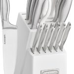 Cuisinart Professional Block Knife Set, 15pc Cutlery Knife Set with Steel Blades for Precise Cutting, Lightweight, Stainless Steel Durable & Dishwasher Safe, White