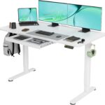 Claiks Standing Desk with Drawers, 55×24 Inch Stand Up Electric Adjustable Height Sit Stand Desk for Computer Workstation, White