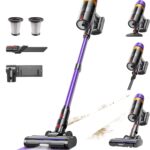 Cordless Vacuum Cleaner, 620W 55KPA 75Mins Stick Vacuum with Self-Standing, LED Display, Anti-Tangle Brush for Hardwood Floor Carpets Pet Hair