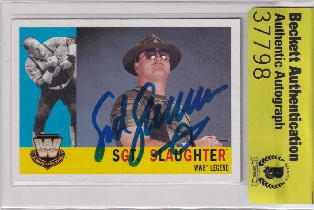 Sgt. Slaughter Signed 2005 Topps Heritage WWE Card #86 BAS COA NWA AWA Autograph – Autographed Wrestling Cards