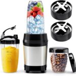 Nahida Blender for Smoothies, 1200W Smoothie Blender for Ice Crushing, Blenders with (2) 6-Fin Blades, Personal Blenders for Kitchen with 23oz, 32oz, 37oz Easy Go Cups for Juices, Silver