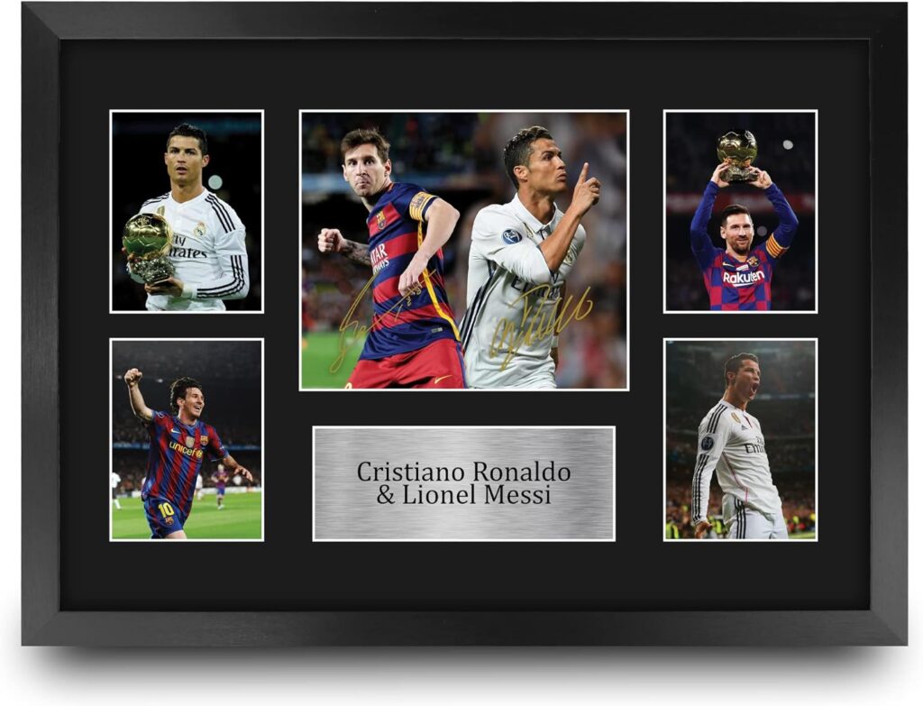 HWC Trading Cristiano Ronaldo & Lionel Messi 16 x 12 inch (A3) Printed Gifts Signed Autograph Picture for Football Fans and Supporters – 16″ x 12″ Framed