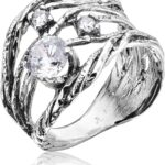 JEAN RACHEL JEWELRY 925 Sterling Silver Ring – Openwork Vintage Design with Prong Set Cubic Zirconia – Hypoallergenic, Lead & Nickel Free Jewelry – Artisan Handcrafted Statement Rings for Women