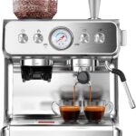 Espresso Machine with Built-in Grinder, Professional 20 Bar Cappuccino & Latte Machines with Milk Frother, 3-in-1 Stainless Steel Espresso Coffee Maker for Home, Office or Cafe