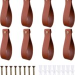 Curtain Rod Holders,Set of 8 Leather Curtain Rod Brackets with Screws,PU Curtain Rod Hangers Stylish Brown Leather Straps Hooks for Wall Pole Macrame Boho Art Décor, CH-005