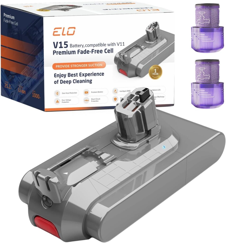 95 Mins V11/V15 Battery Replacement – High Capacity, Fast Charging, Strong Suction – Built for Dyson V11/V15 Click-in battery vaccums/ Detect Submarine/Outsize/Extra/Absolute Series – SV15,SV22, SV47
