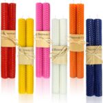 12 Pack Handrolled Beeswax Taper Candles, 9″ Long Candlesticks, Dripless & Unscented & Smokeless; 4 Hour Burn Time, 6 Assorted Colors