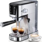 UDI Espresso Machines with LED Touch screen, 20 Bar Espresso Coffee machine for Lattes, Cappuccinos, Americano, Compact Cappuccino Latte Machine for Home, Silver