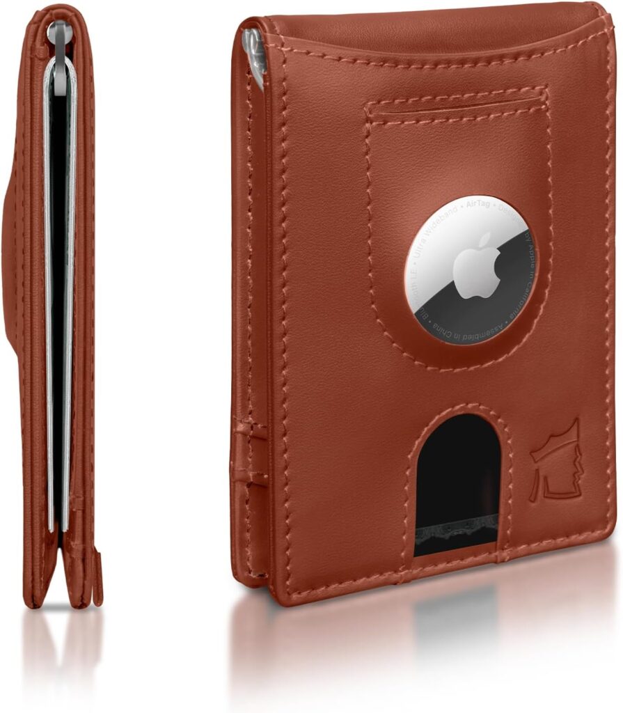 Kingly Trace Airtag Wallet for Men – Smart RFID Blocking Leather Wallet with Airtag Holder & Money Clip – Minimalist Trackable Design with Pull Tab – Secure Wallets