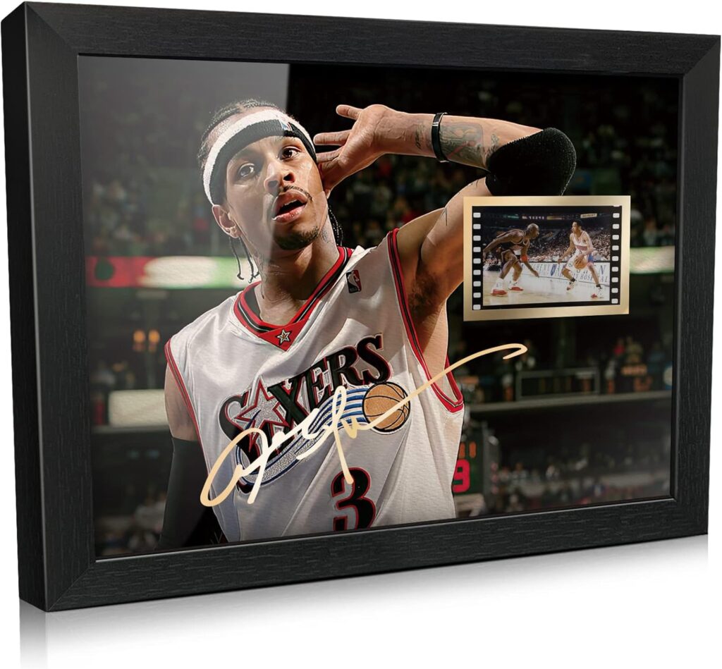 ORIMAMI Signed Basketball Player Allen Ezail Iverson Poster Framed Photo Gift 8×6 Inches with 1x35mm Film Mini Cell Display,Gifts for Allen Ezail Iverson Fans