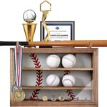 Baseball Display Case, Wood Display Rack for Bat, Trophy, and Medal, Wall Mount Baseball Holder for Collectibles and Memorabilia