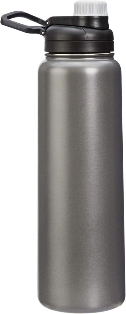 Amazon Basics Large Stainless Steel Insulated Water Bottle, Spout Lid, 30.1 ounces, Gray