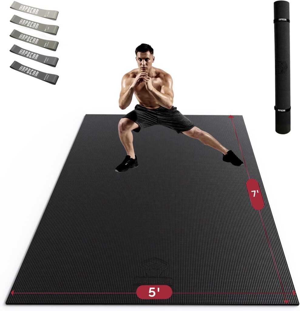 HAPBEAR Extra Large Exercise Mat-7’x5’/6’x8’/6’x9’/6’x10’/6’x12’x8mm(1/3 inch),Non-Slip, Ultra Durable, Thick Workout Mats for Home Gym Flooring Cardio, Yoga Mats for Fitness, High-Density Exercise Mat, Shoes-Friendly
