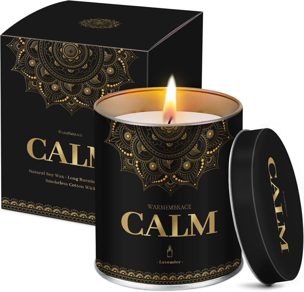 WarmEmbrace Lavender Scented Candles, 9 Oz Jar Candles for Home, Office, Meditation, Yoga, Candles for Women & Men, Birthday, Anniversary, Valentine’s Day Present, Elegant Decorative Accent