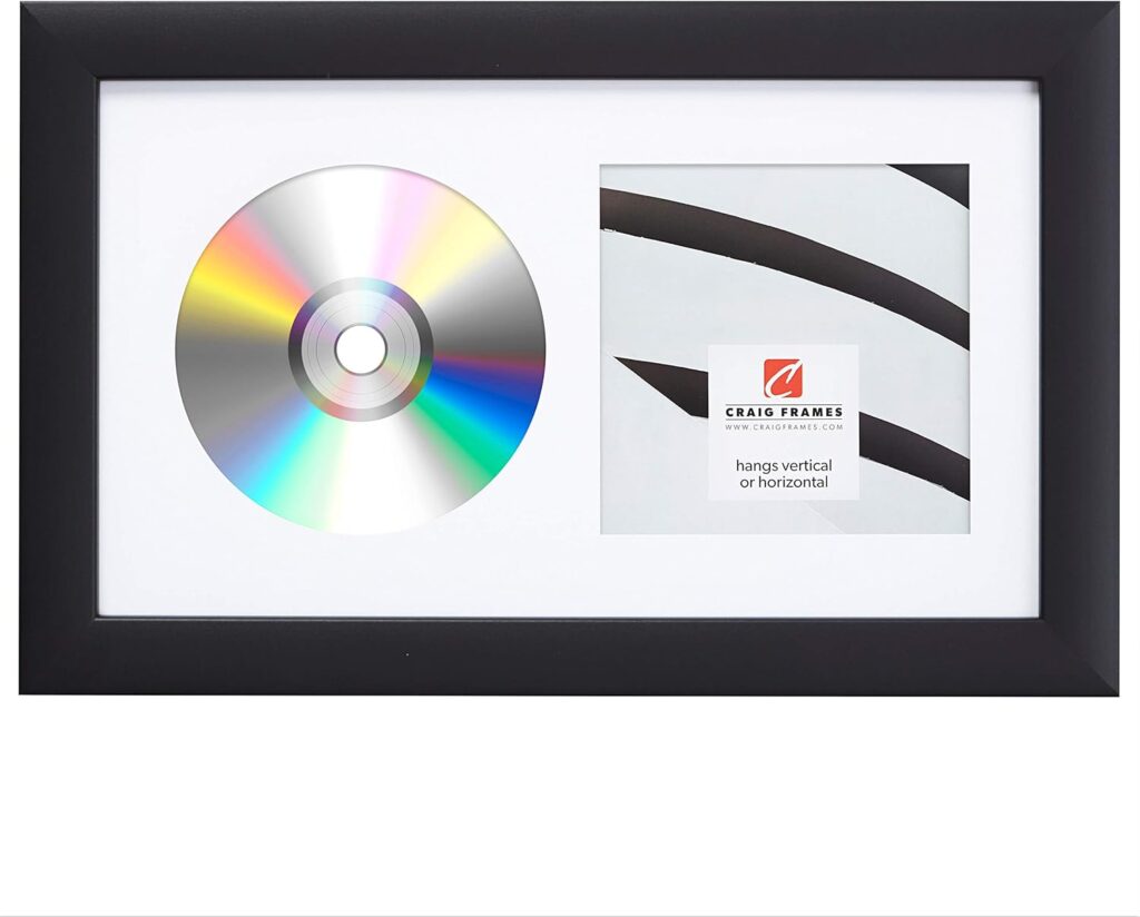 Craig Frames 7×12 White CD Display Mat Complete w/ 1″ Wide Black Frame (CD1WB3WH)
