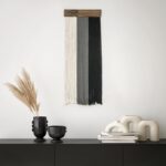 SCECALA Gray Black Macrame Wall Hanging Tapestry, Black Gray White Fibre Handmade Long Macrame Wall Hanging Boho Yarn Tapestry Living Room Bedroom Modern Home Decor, 30.7×11.8 inch