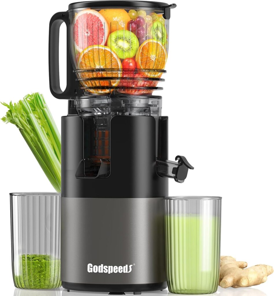 Cold Press Juicer, 5.8″ Wide Feed Chute Slow Masticating Juicer Machine for Whole Fruits & Vegetables, Easy to Clean & High Juice Yield