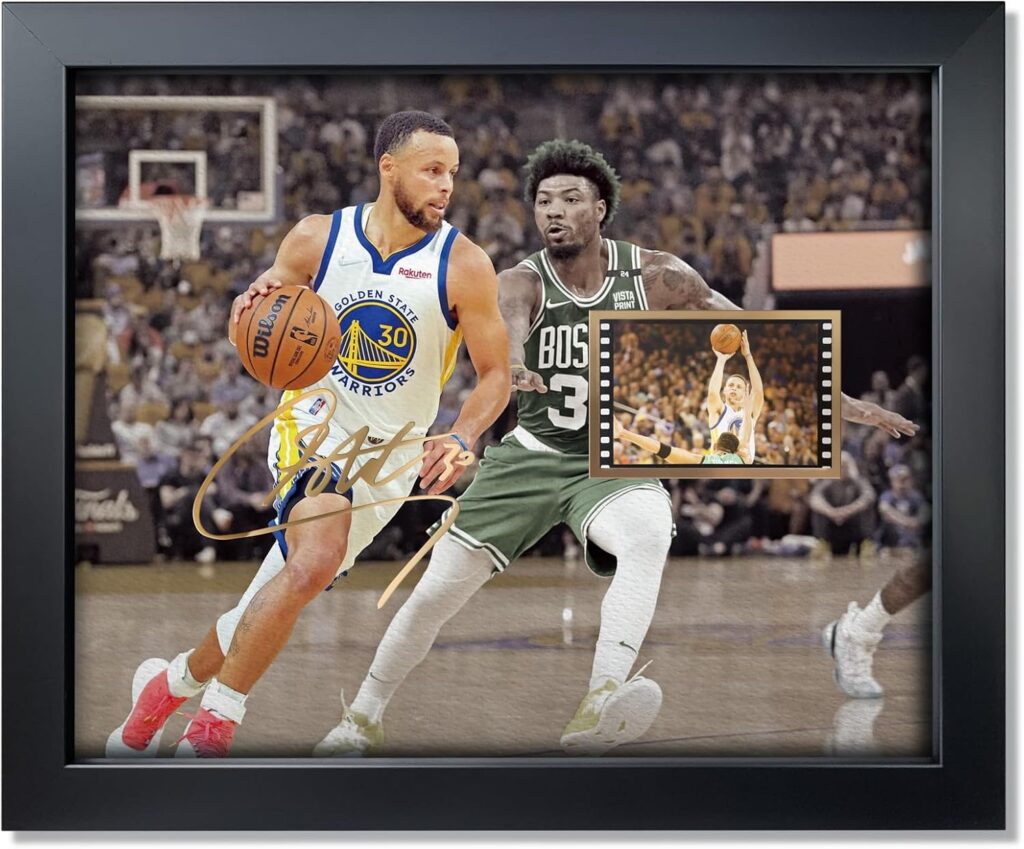sufenvera Signed Stephen Curry Memorabilia Film Photo Collage,Stephen Curry Picture Framed Poster Gifts for Basketball Fans on Birthday/Christmas/Valentine’s Day 10×8 Inches