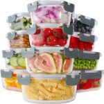 HOMBERKING 24pc Borosilicate Glass Food Storage Containers with Lids, Glass Meal Prep Containers with Leak Proof Snap Lock Lids, Airtight Bento Lunch Boxes, Kitchen Storage (12 lids & 12 Containers)