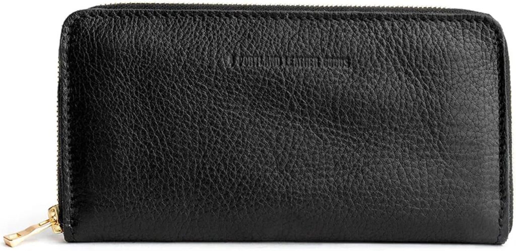 Portland Leather Goods Women’s Accordion Zip Wallet – Handcrafted in Durable, Full-Grain Leather – 8 Card Slots & Secure Zippered Pocket – Pebbled Black