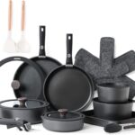 SENSARTE 24 Piece Pots and Pans Set, Nonstick Detachable Handle Cookware, Induction Kitchen Cookware Set with Removable Handle, Healthy Non Stick for RV, Dishwasher＆Oven Safe (Black)