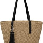 Womens Large Straw Tote Bag Handmade Woven Shoulder Handbag Summer Beach Purse with Tassel