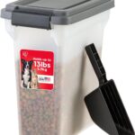 IRIS USA Dog Food Storage Container, Airtight Lid, 2-Cup Scoop, Up to 13 Pounds Pet Food Storage, Versatile Pet Food Bin, Treats, BPA Free, Dark Gray