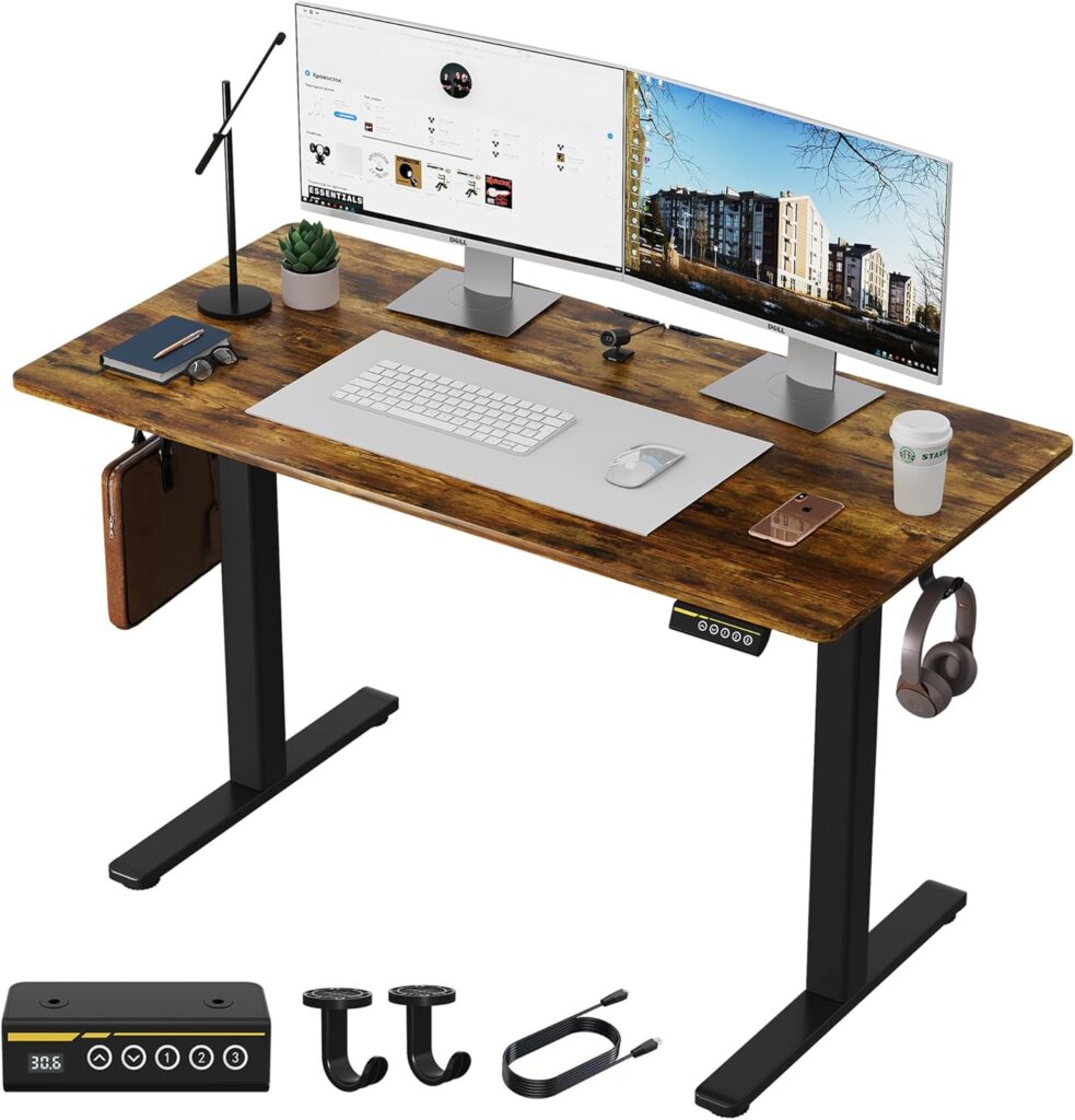 Electric Standing Desk 48″x24″ Adjustable Height Stand Up Desk Ergonomic Sit Stand Desk for for Work Office Home Computer Desk Workstation (Rustic Brown C65, 48 * 24)