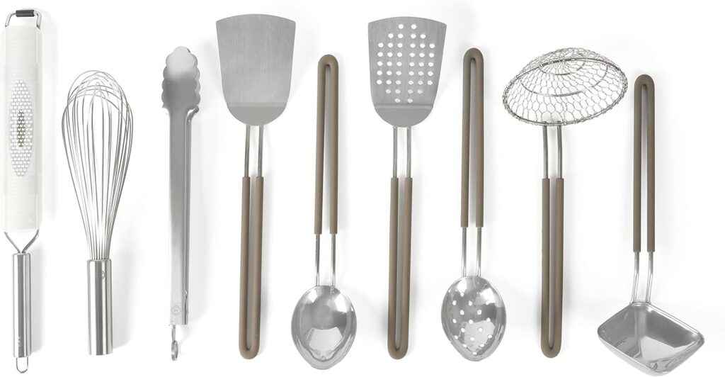 Martha Stewart 9-Piece Stainless Steel Prep & Serve Kitchen Gadget and Tool Set – Dishwasher Safe