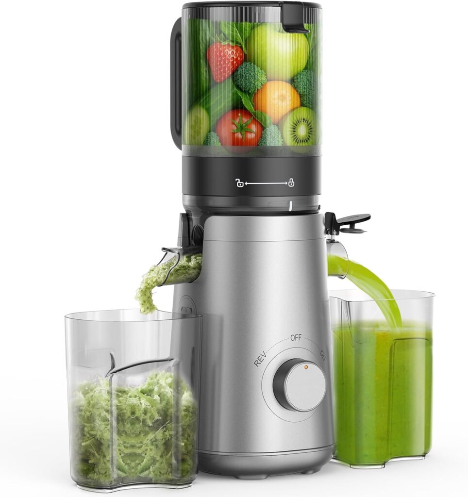 Juicer Machines, 5.8″ Wide Feed Chute Cold Press Juicer for Whole Vegetables & Fruits, High Juice Yield, BPA Free (Slivery)
