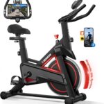 Exercise Bike, Adjustable Magnetic Resistance Stationary Bikes for Home with App Compatible, Indoor Cycling Bike with 300lbs Capacity Compact, Extra Comfort Seat & Tablet Mount