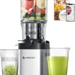 AMZCHEF Cold Press Juicer, Juicers Machines – 5.4″ Large Feed Chute for Whole Fruits & Vegetables, Stainless Steel Slow Masticating Juice Easy to Clean, Large Auger, Triple Strainers, Silver