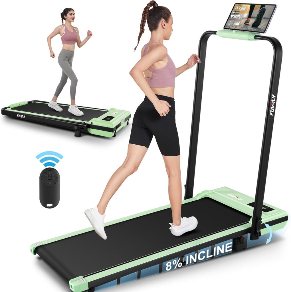 FUNMILY Incline Walking Pad Treadmill with Handle Bar,4 in 1 Under Desk Treadmills for Home,300lb Capacity,2.5HP Folding Compact Treadmills with Remote Control,LED Touch Screen,Electric Machine
