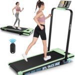 FUNMILY Incline Walking Pad Treadmill with Handle Bar,4 in 1 Under Desk Treadmills for Home,300lb Capacity,2.5HP Folding Compact Treadmills with Remote Control,LED Touch Screen,Electric Machine