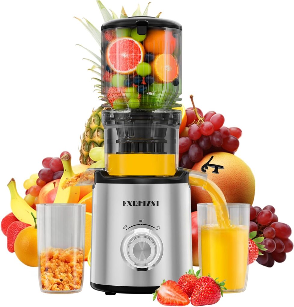 Juicer Machines, Cold Press Juicer with 5.3” Large Feed Chute, Fit Whole Fruit and Vegetable Slow Juice Extractor Machine, 300W Masticating Juicers Easy To Clean, High Juice Yield, BPA Free