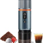 CONQUECO Portable Espresso Coffee Machine: 12V Electric Small Travel Expresso Maker – Self Heating 8 Cups Battery Powered Compatible for Nespresso Capsule – for Camping RV Hiking Office (Smoke Blue)