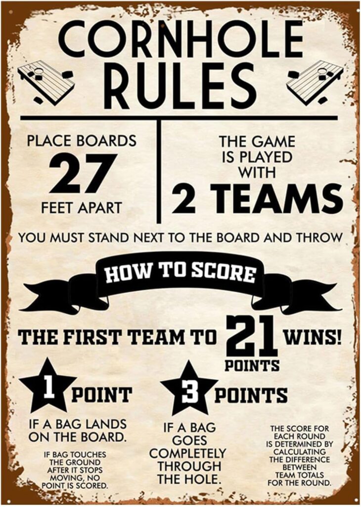 Cornhole Rules Sign Retro Vintage Metal Games Tin Signs Funny Classic Cornhole Board Decor Poster Man Cave Wall Art 8×12 Inch