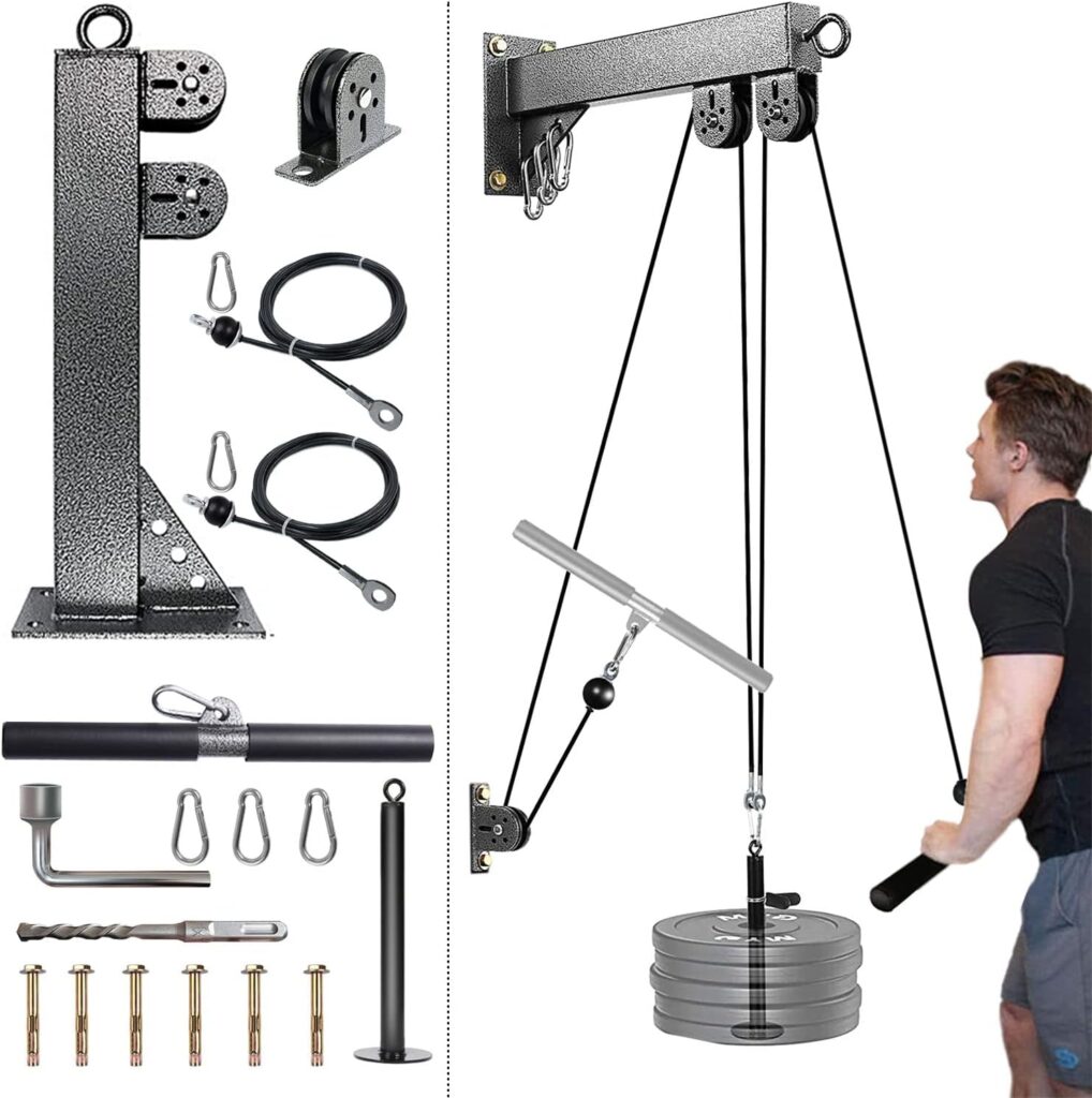 Fitness Wall Mount Pulley System, Weight Cable Pulley System for Gym, Lat Pull Down and Low Row Cable Machine, Cable Station Equipment
